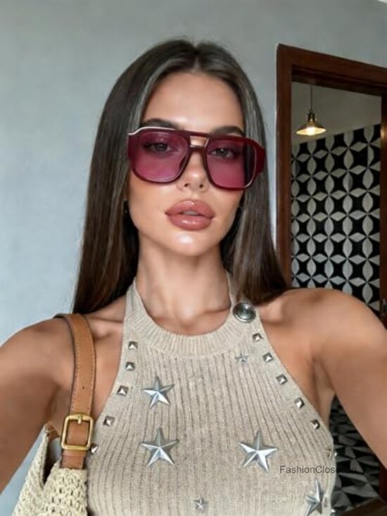 Retro Oversized Square Double Bridge Aviator Sunglasses UV400 main image 6